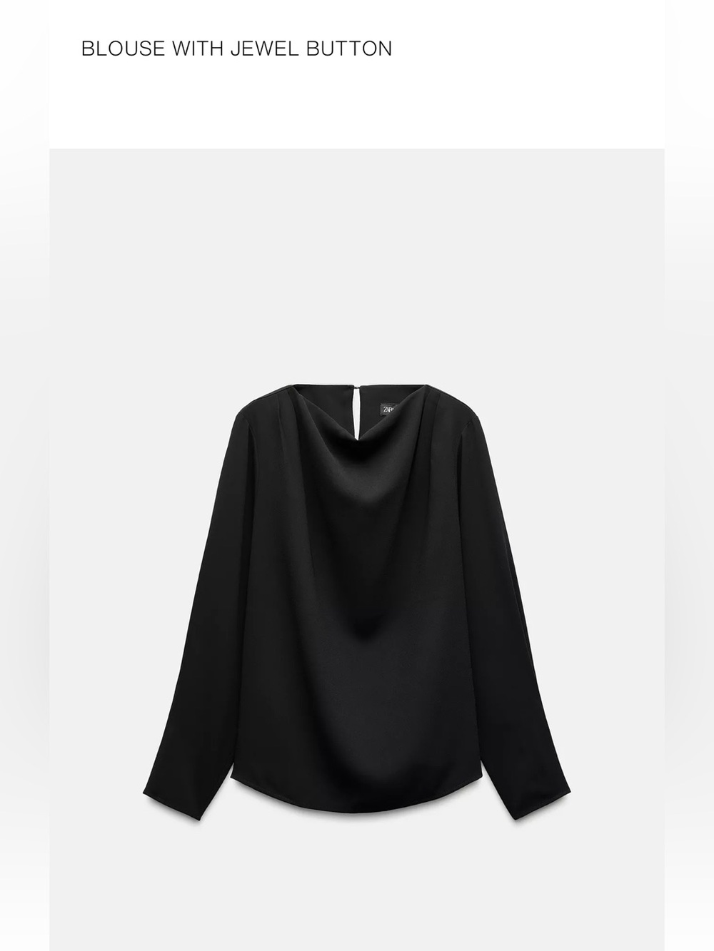 NWT Zara Black Women's Draped Long-Sleeve Top w/ Jeweled Buttons Size Medium